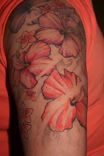 hibiscus flower tattoo. Blue Hibiscus flower tattoo on foot.